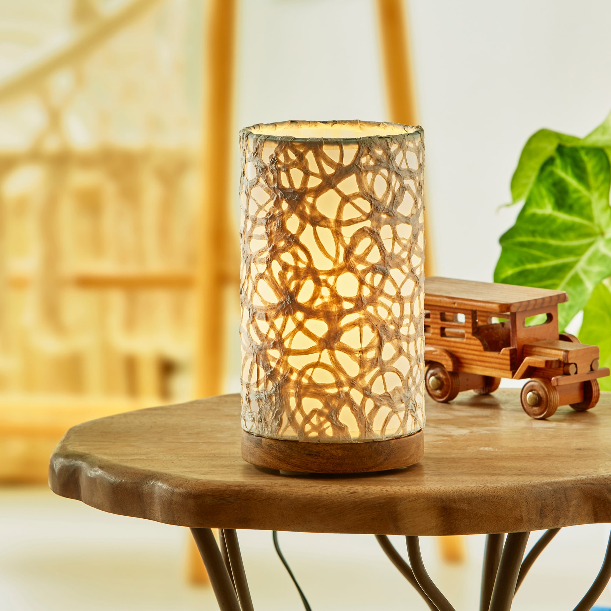 Mini Paper Cylinder Table Lamp Swirl Natural <br>(Item # 646 d) - Image 6