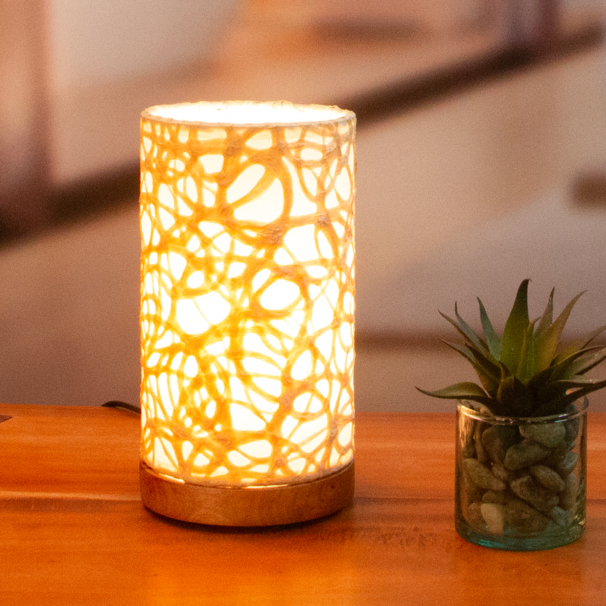 Mini Paper Cylinder Table Lamp Swirl Natural <br>(Item # 646 d) - Image 5