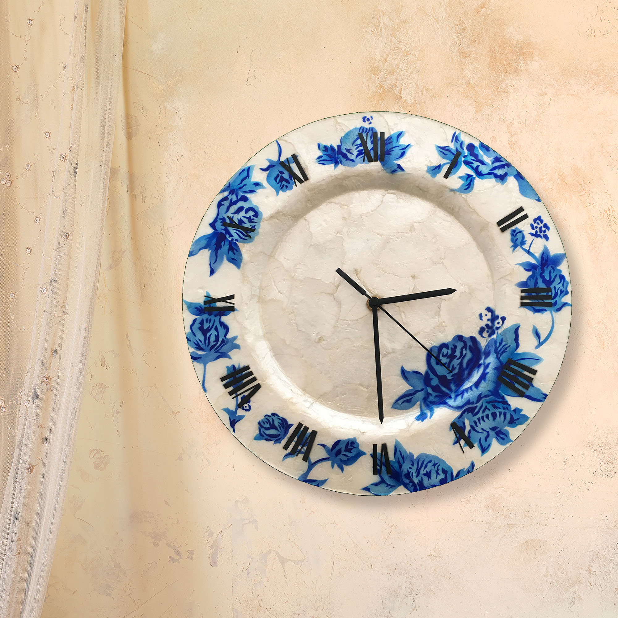 Clock Wall Decor With Blue Flowers (Case of 4) (m1504 c4) - Image 3