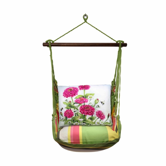 Swing Set 4 piece - Fresh Lime Stripe w/ Zinnias Pink <br>(Item # flsw408-sp) - Image 3