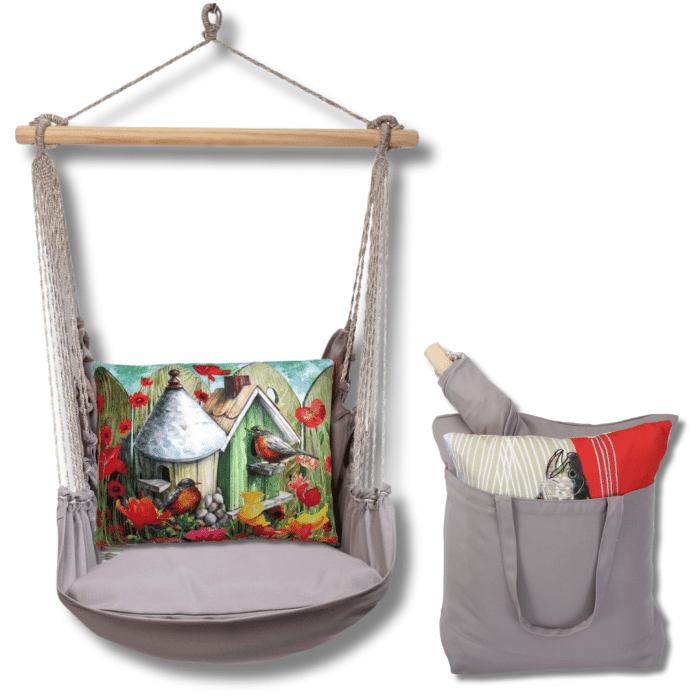 Swing Set 4 piece - Gray Solid w/ Birdhouse w/Dome <br>(Item # grtc302-sp) - Image 2