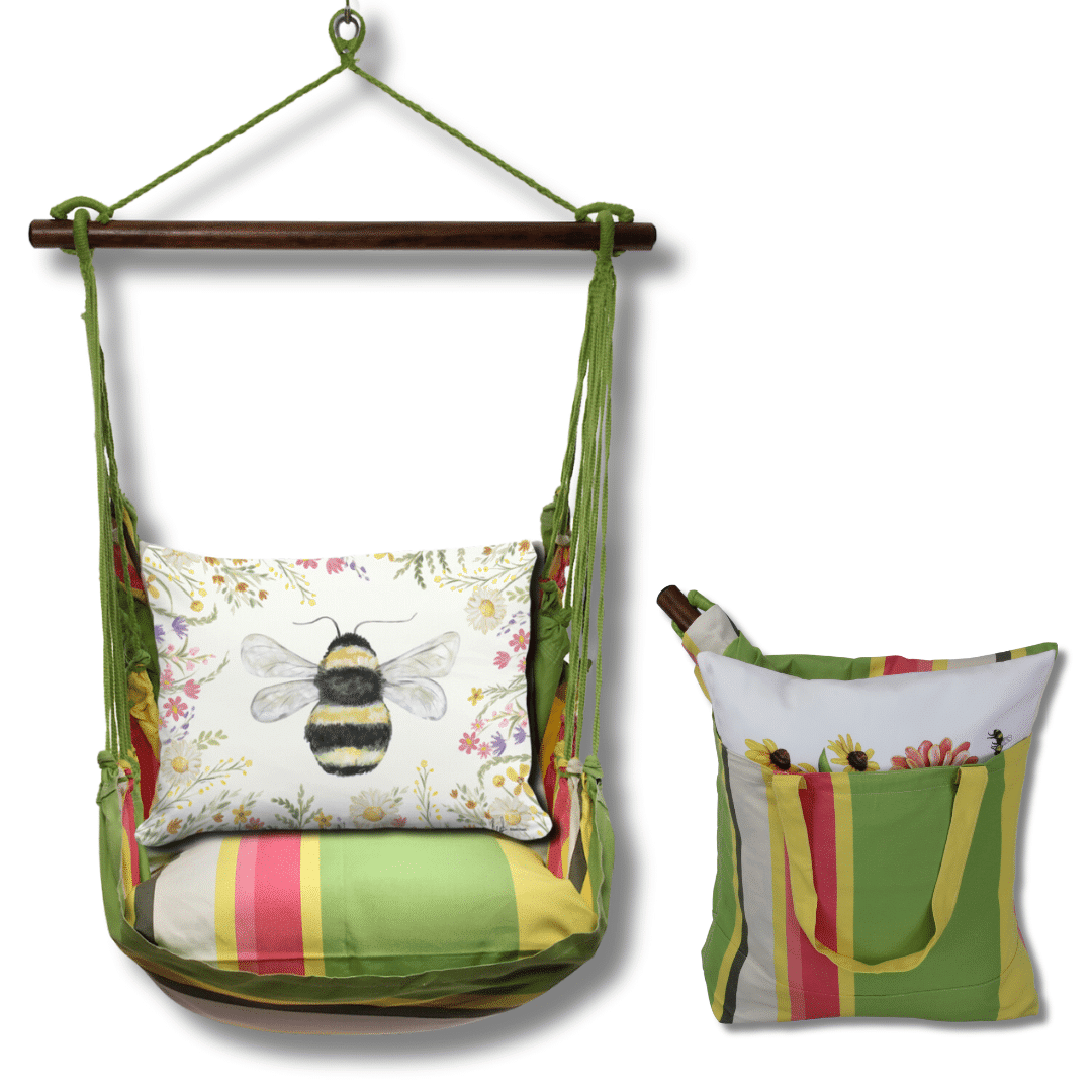 Swing Set 4 piece - Fresh Lime Stripe w/ Floral Bee <br>(Item # sws-fl-brd2503) - Image 2