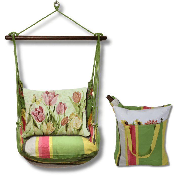 Swing Set 4 piece - Fresh Lime Stripe w/ Pink and Yellow Tulips <br>(Item # sws-fl-sw2501) - Image 2