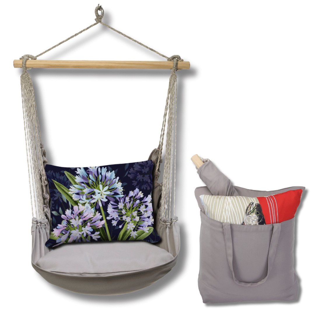Swing Set 4 piece - Gray Solid w/ Midnight Garden Lilies <br>(Item # sws-gr-nt2501) - Image 2