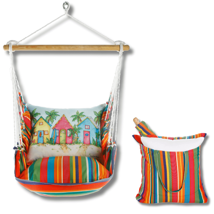 Swing Set 4 piece - Le Jardin Stripe w/ Colorful Beach Cottages <br>(Item # sws-lj-sr2502) - Image 2