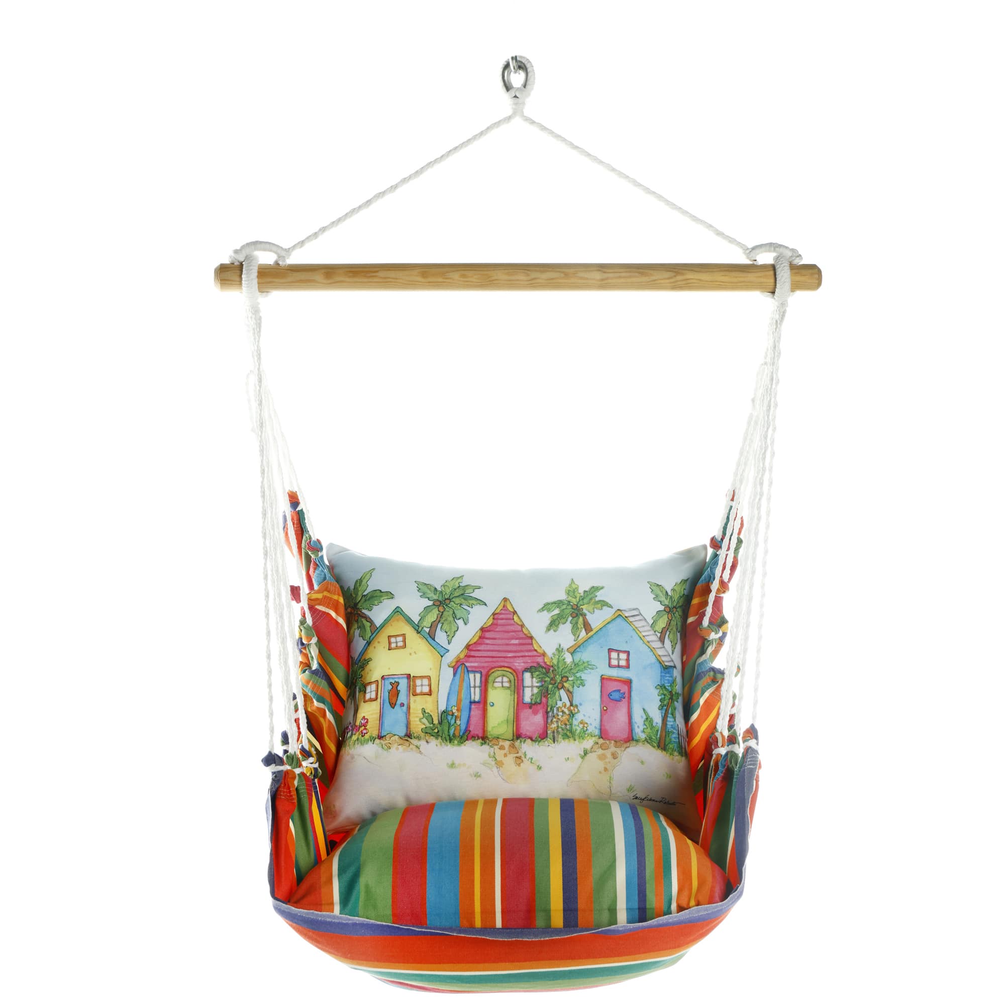 Swing Set 4 piece - Le Jardin Stripe w/ Colorful Beach Cottages <br>(Item # sws-lj-sr2502) - Image 3