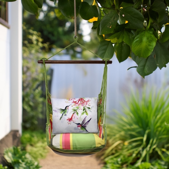 Swing Set 4 piece - Fresh Lime Stripe w/ 2 Hummers w/Hanging Plant <br>(Item # flsw307-sp)