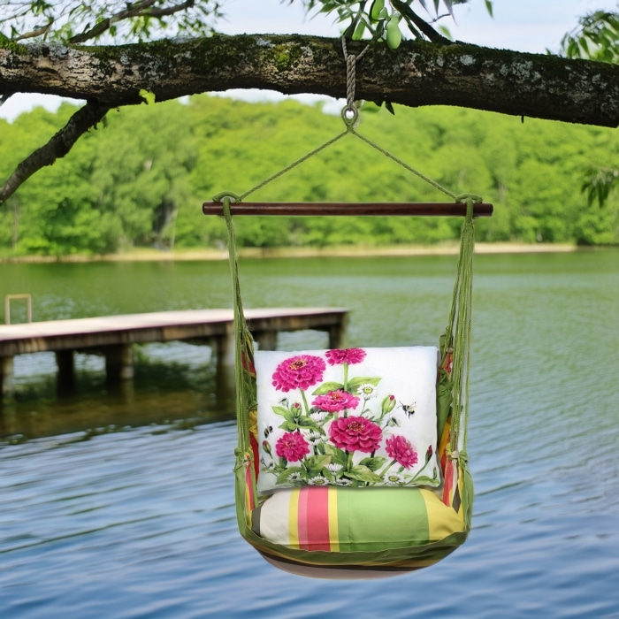 Swing Set 4 piece - Fresh Lime Stripe w/ Zinnias Pink <br>(Item # flsw408-sp)