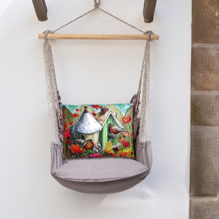 Swing Set 4 piece - Gray Solid w/ Birdhouse w/Dome <br>(Item # grtc302-sp)