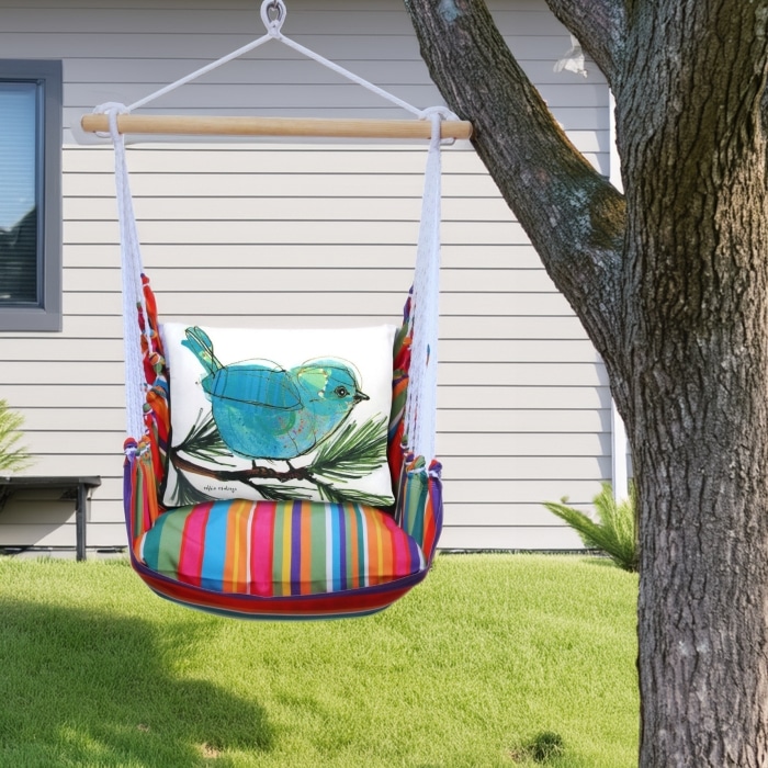 Swing Set 4 piece - Le Jardin Stripe w/ Blue Bird on Branch <br>(Item # ljrr908-sp)