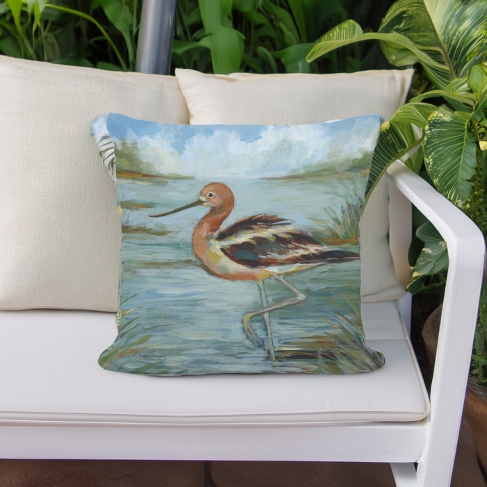 Outdoor Pillow Avocet Bird in Water 18x18 <br>(Item # ppl-sw2505)