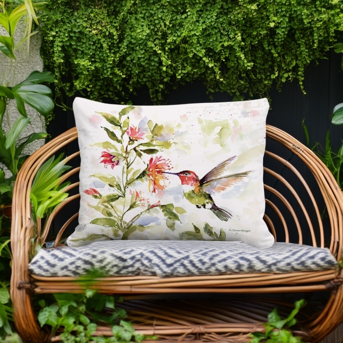 Outdoor Pillow Hummer with Hanging Plant 2 13x18 <br>(Item # ppw-sw306)