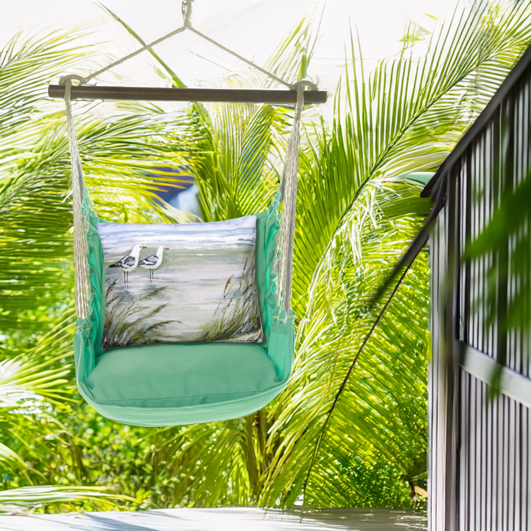 Swing Set 4 piece - Seafoam Green Solid w/ Seagulls <br>(Item # sfsw463-sp)