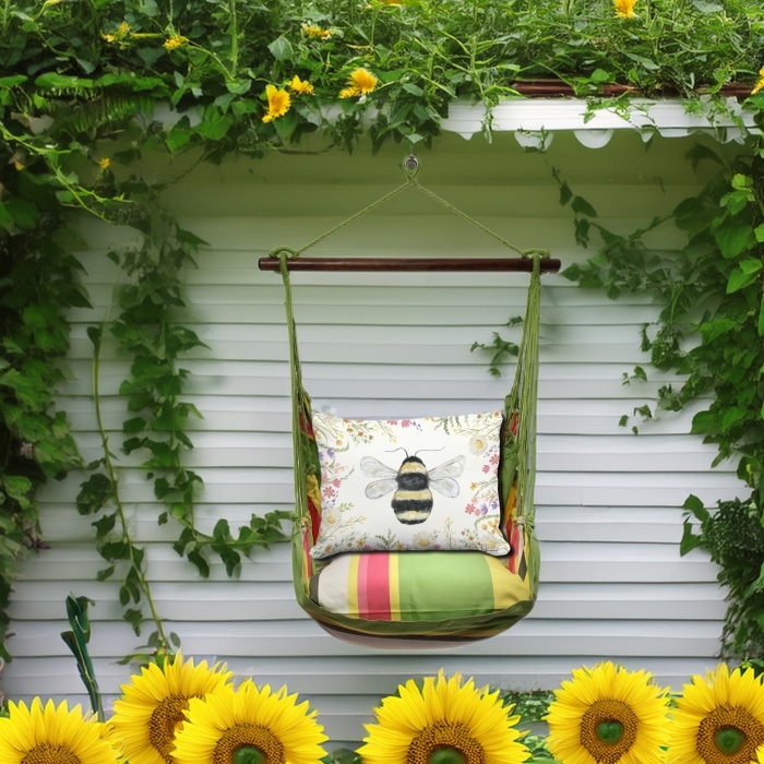 Swing Set 4 piece - Fresh Lime Stripe w/ Floral Bee <br>(Item # sws-fl-brd2503)