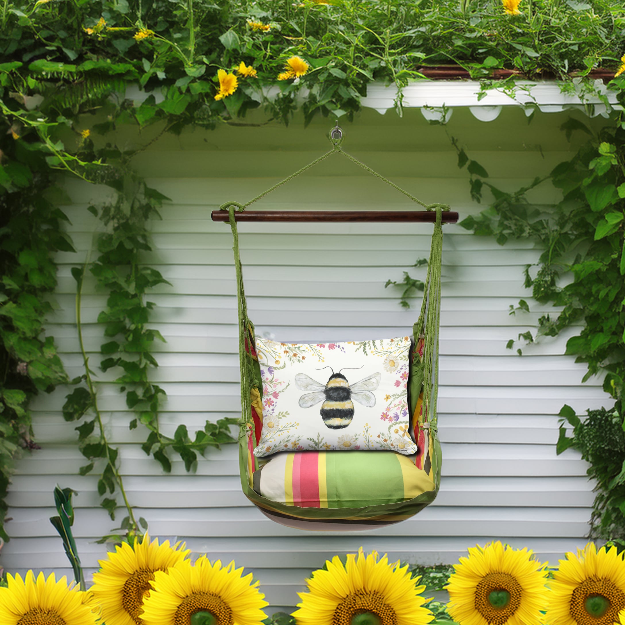 Swing Set 4 piece - Fresh Lime Stripe w/ Floral Bee <br>(Item # sws-fl-brd2503)