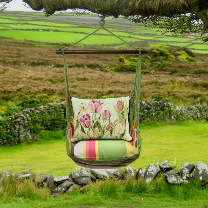 Swing Set 4 piece - Fresh Lime Stripe w/ Pink and Yellow Tulips <br>(Item # sws-fl-sw2501)