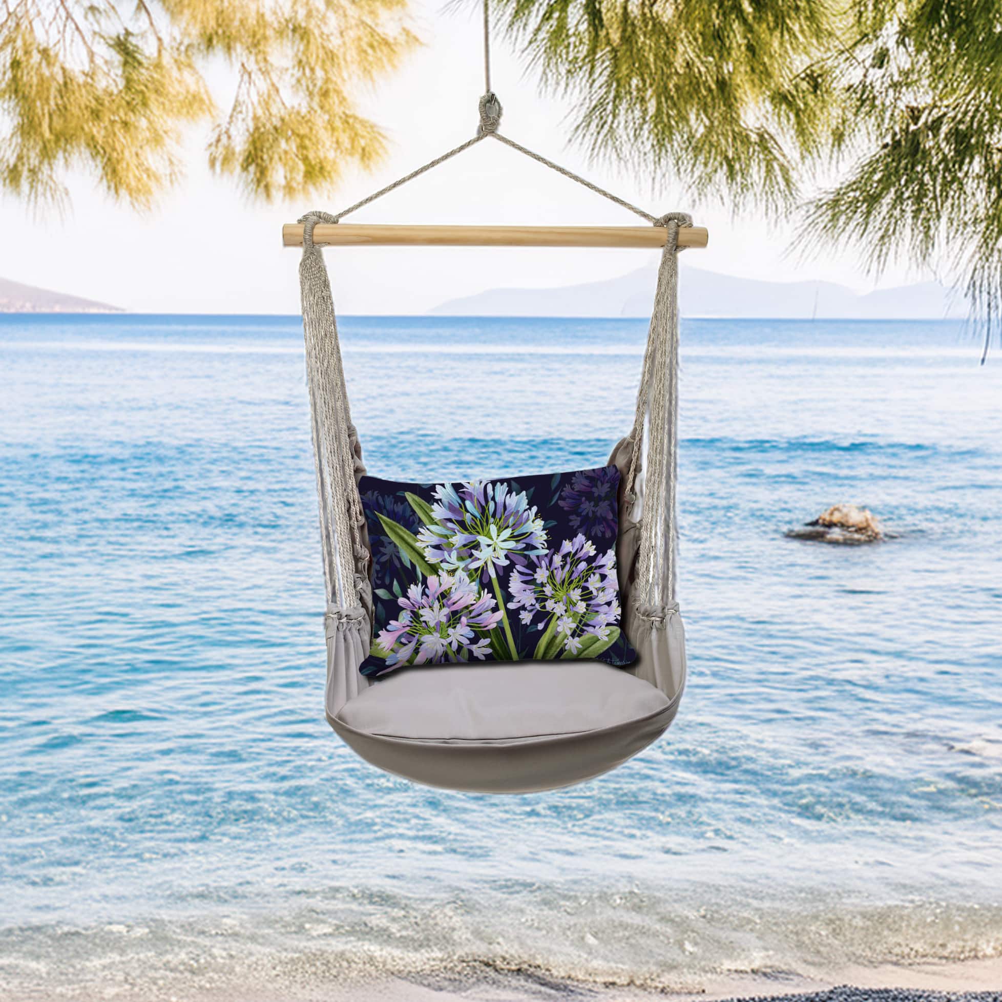 Swing Set 4 piece - Gray Solid w/ Midnight Garden Lilies <br>(Item # sws-gr-nt2501)