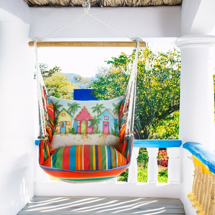 Swing Set 4 piece - Le Jardin Stripe w/ Colorful Beach Cottages <br>(Item # sws-lj-sr2502)