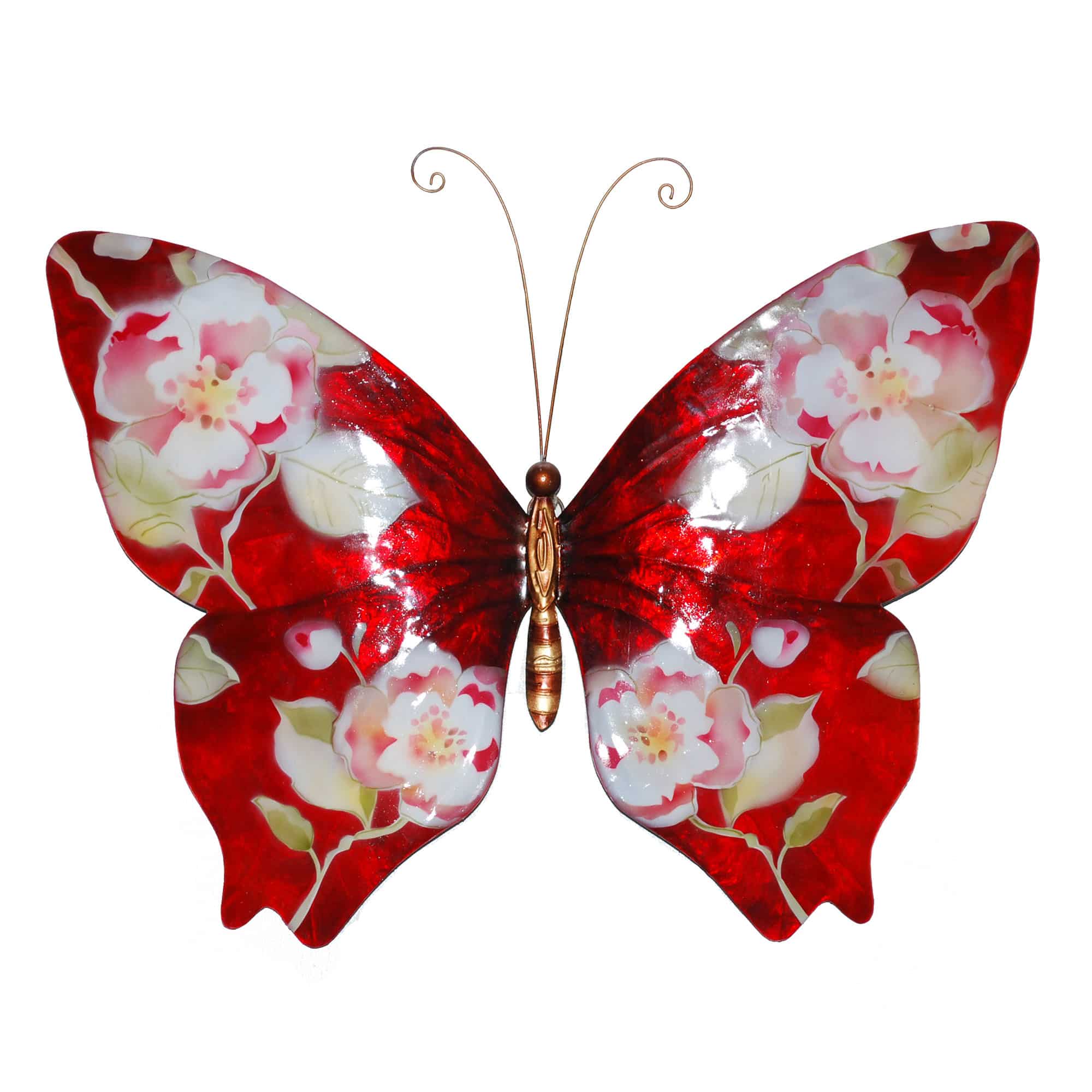 Butterfly Wall Decor Red With Flowers <br>(Item # m2013) - Image 4