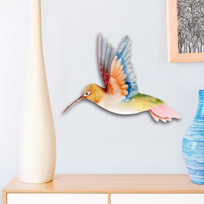 Hummingbird Wall Decor White Red And Blue <br>(Item # m7018)