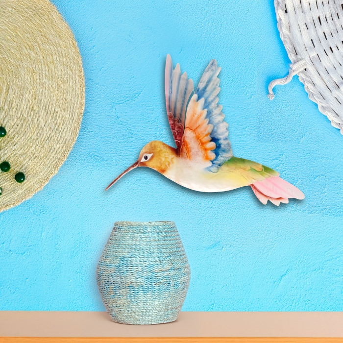 Hummingbird Wall Decor White Red And Blue <br>(Item # m7018) - Image 2