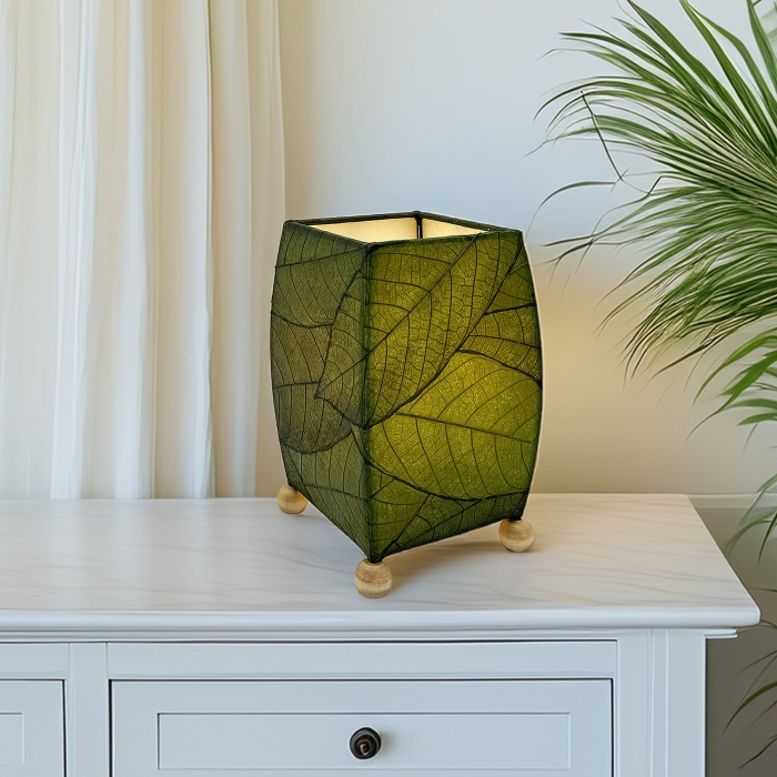 Mini Square Cocoa Leaf Table Lamp Green <br>(Item # 377 g)