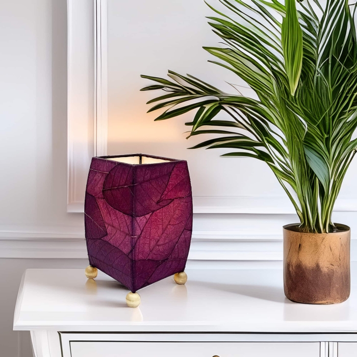 Mini Square Cocoa Leaf Table Lamp Purple <br>(Item # 377 p)