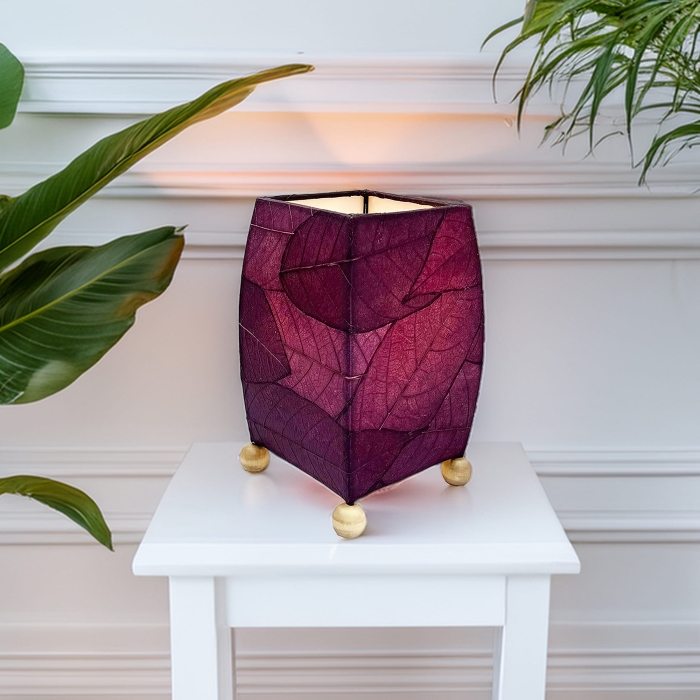Mini Square Cocoa Leaf Table Lamp Purple <br>(Item # 377 p) - Image 2