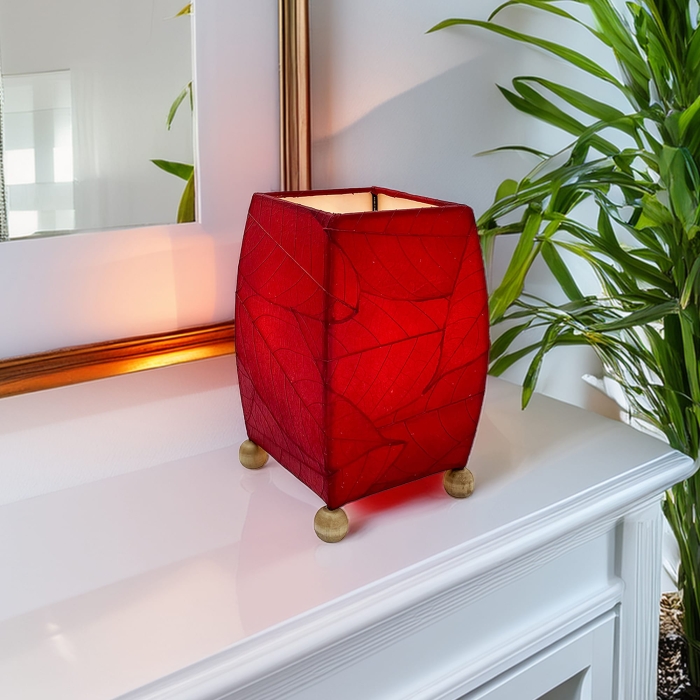 Mini Square Cocoa Leaf Table Lamp Red <br>(Item # 377 r)