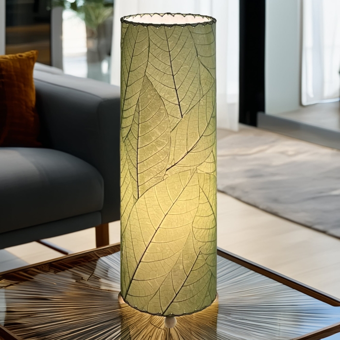 24 Inch Cocoa Leaf Cylinder Table Lamp Green <br>(Item # 307 t g)