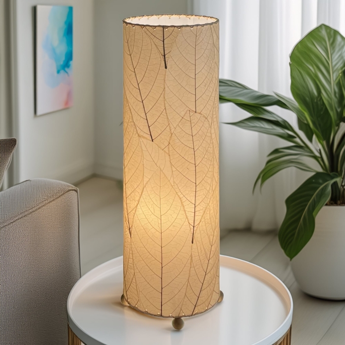 24 Inch Cocoa Leaf Cylinder Table Lamp Natural <br>(Item # 307 t n)