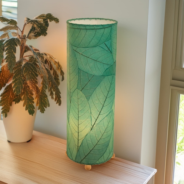 24 Inch Cocoa Leaf Cylinder Table Lamp Sea Blue <br>(Item # 307 t sb)