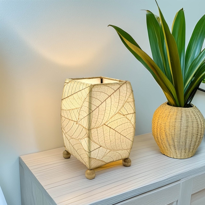 Mini Square Cocoa Leaf Table Lamp Natural <br>(Item # 377 n)