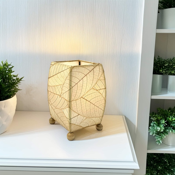 Mini Square Cocoa Leaf Table Lamp Natural <br>(Item # 377 n) - Image 2
