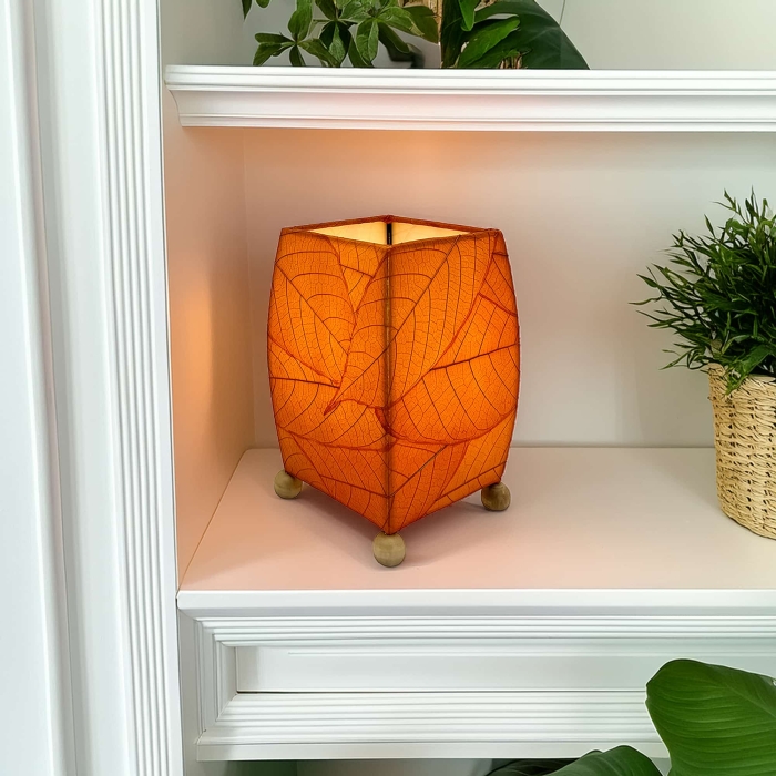 Mini Square Cocoa Leaf Table Lamp Orange <br>(Item # 377 o)