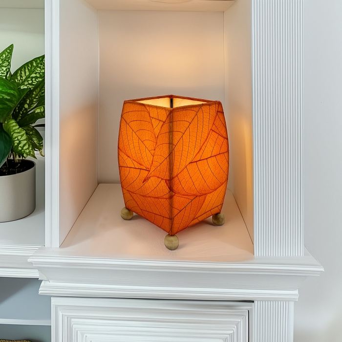 Mini Square Cocoa Leaf Table Lamp Orange <br>(Item # 377 o) - Image 2