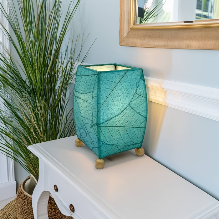Mini Square Cocoa Leaf Table Lamp Sea Blue <br>(Item # 377 sb)