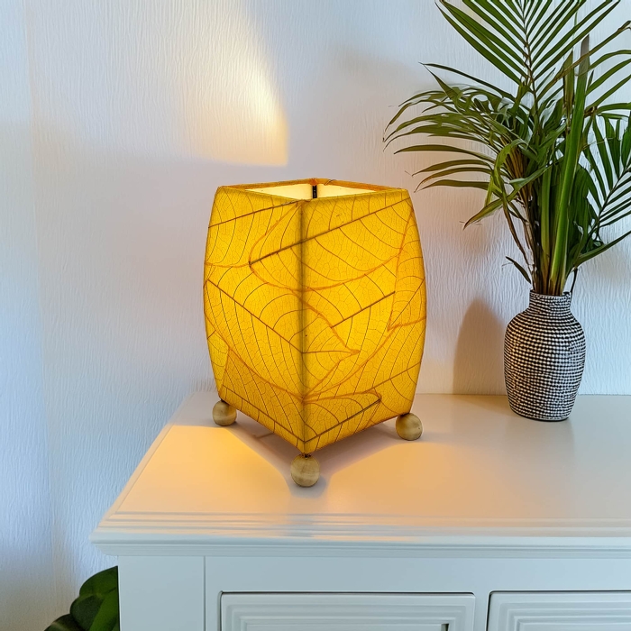 Mini Square Cocoa Leaf Table Lamp Yellow <br>(Item # 377 y)