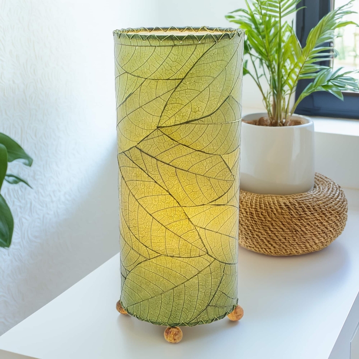 Cocoa Leaf Cylinder Table Lamp Green <br>(Item # 615 t g)