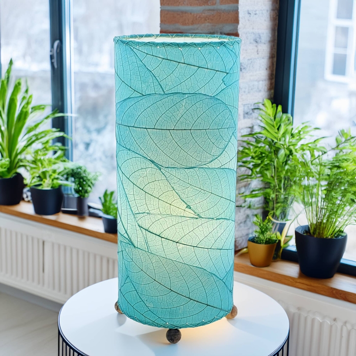Cocoa Leaf Cylinder Table Lamp Sea Blue <br>(Item # 615 t sb)