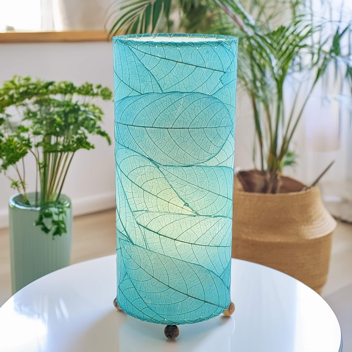 Cocoa Leaf Cylinder Table Lamp Sea Blue <br>(Item # 615 t sb) - Image 2