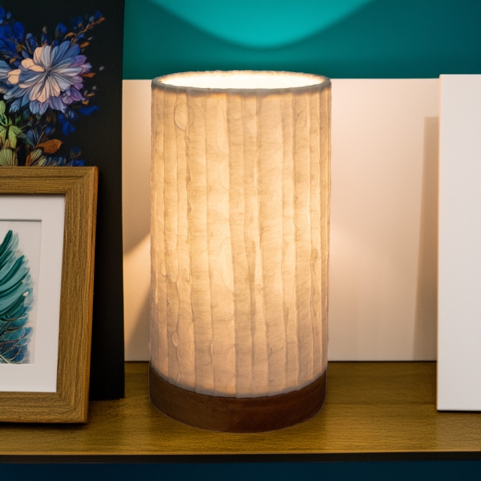 Mini Paper Cylinder Table Lamp Lines Natural <br>(Item # 646 f)