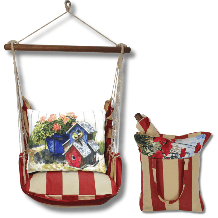 Swing Set 4 piece - Americana Stripe w/ Birdhouses & Flowers <br>(Item # amtc902-sp) - Image 2
