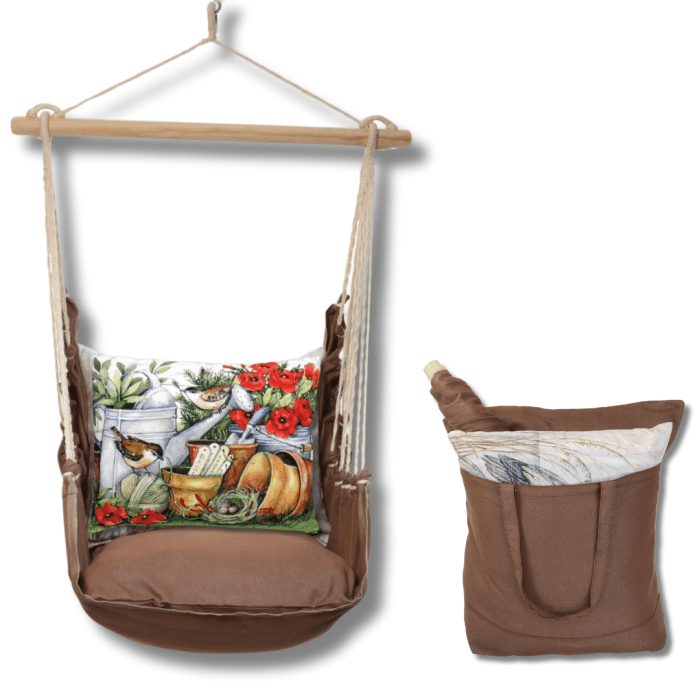 Swing Set 4 piece - Chocolate Solid w/ Watering Can & Flower Pots <br>(Item # chsw468-sp) - Image 2