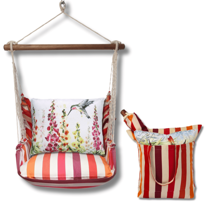 Swing Set 4 piece - Cristina Stripe w/ Foxgloves w/Hummingbird <br>(Item # crsw470-sp) - Image 2