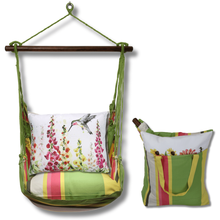 Swing Set 4 piece - Fresh Lime Stripe w/ Foxgloves w/ Hummingbird <br>(Item # flsw470-sp) - Image 2