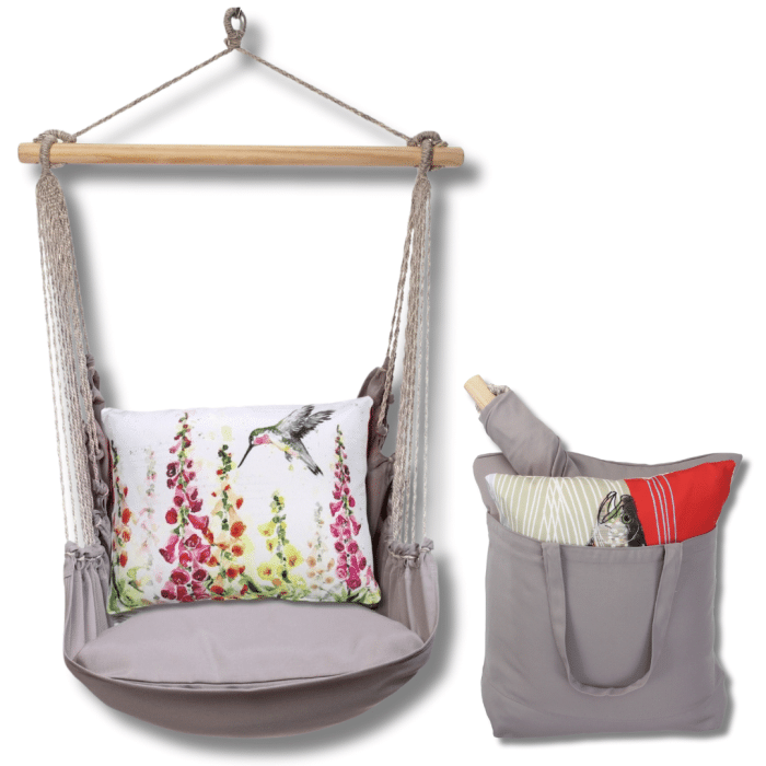 Swing Set 4 piece - Gray Solid w/ Foxgloves w/Hummingbird <br>(Item # grsw470-sp) - Image 2