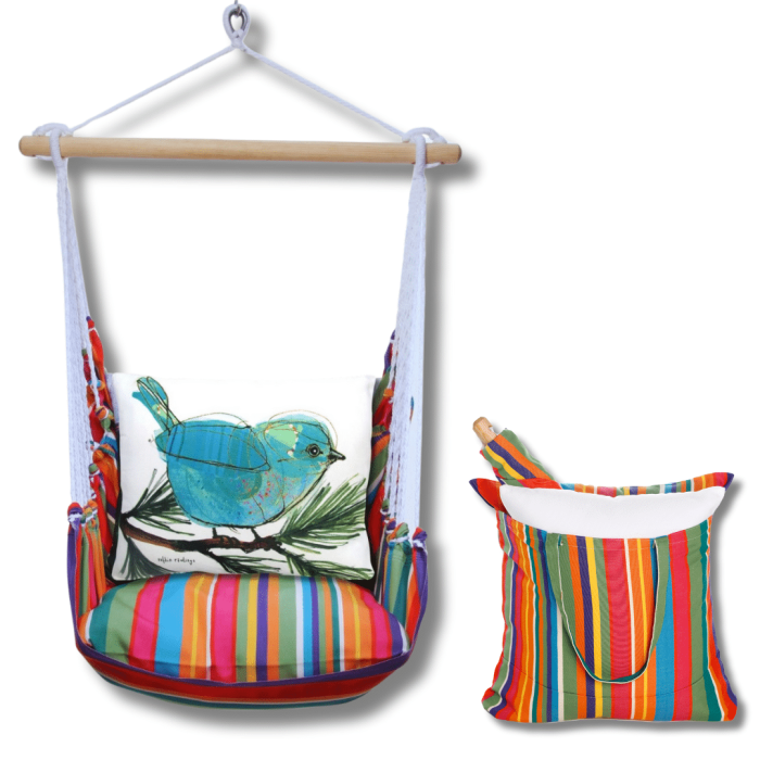 Swing Set 4 piece - Le Jardin Stripe w/ Blue Bird on Branch <br>(Item # ljrr908-sp) - Image 2