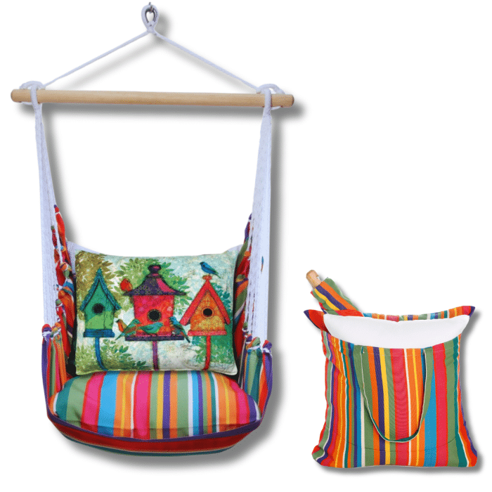 Swing Set 4 piece - Le Jardin Stripe w/ 3 Birdhouses <br>(Item # ljtc3b-sp) - Image 2