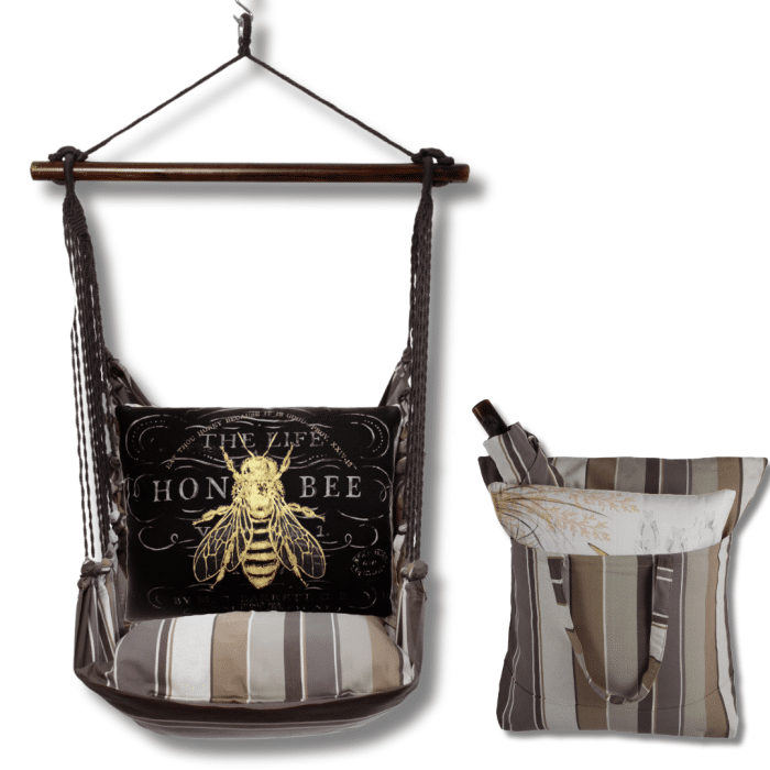 Swing Set 4 piece - Slate Gray Stripe w/ Vintage Bee on Black <br>(Item # sgcb701-sp) - Image 2